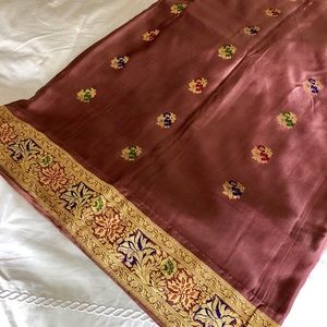Brown and gold trimmed Sari
